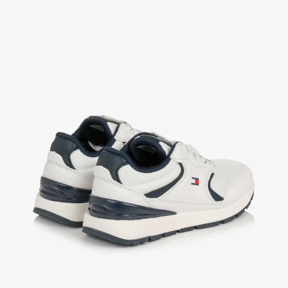Tommy Hilfiger-White & Navy Blue Lace-Up Trainers | Childrensalon