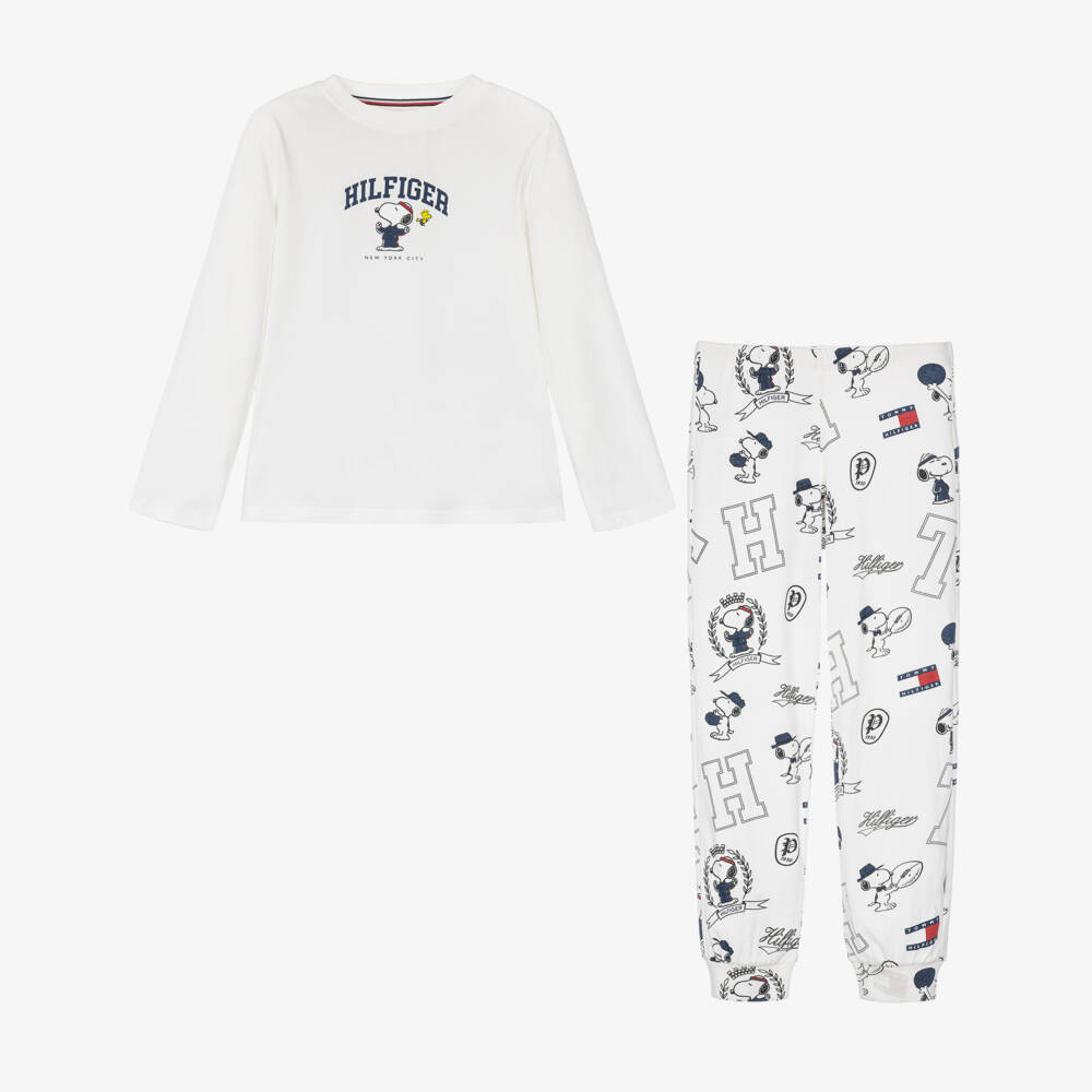 Tommy Hilfiger-White Peanuts Print Pyjamas in Cotton Jersey | Childrensalon