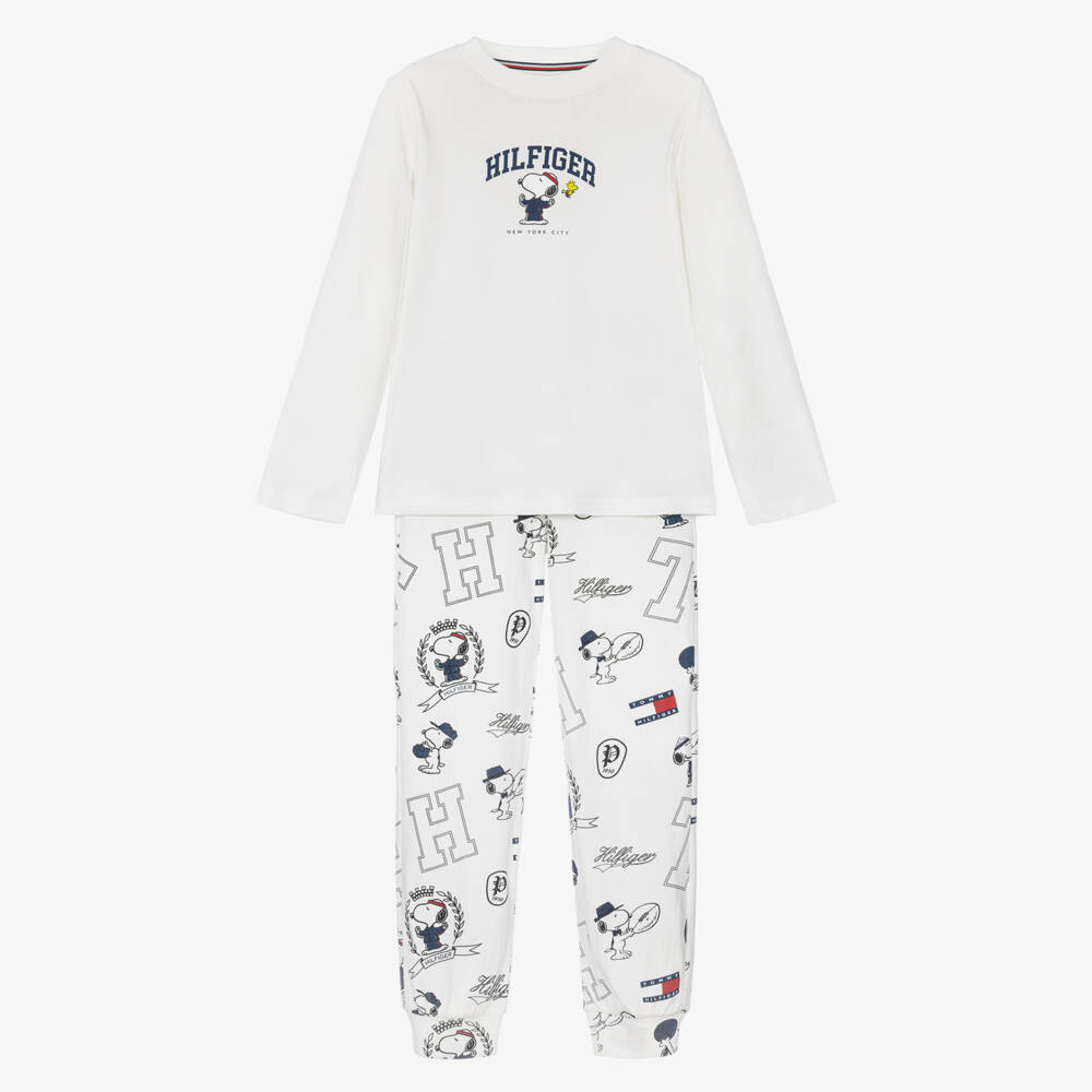 Tommy Hilfiger-White Peanuts Print Pyjamas in Cotton Jersey | Childrensalon