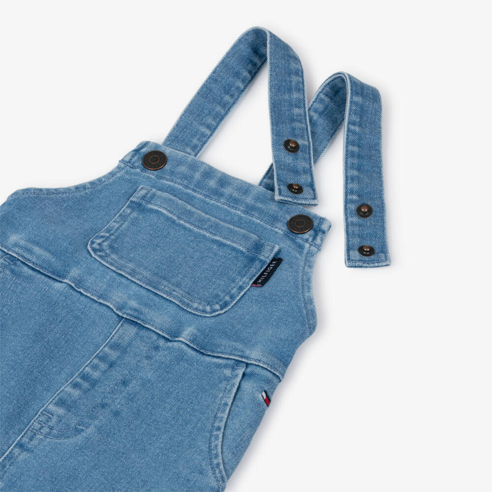 Tommy Hilfiger-White Top & Blue Denim Dungaree Set | Childrensalon