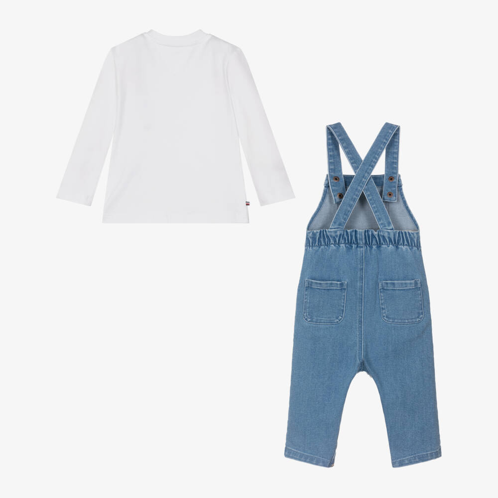 Tommy Hilfiger-White Top & Blue Denim Dungaree Set | Childrensalon