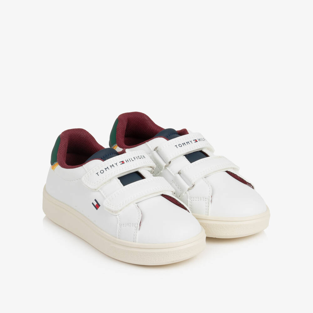 Tommy Hilfiger-White Velcro Trainers with Multicolour Trims | Childrensalon