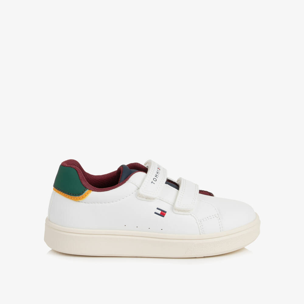 Tommy Hilfiger-White Velcro Trainers with Multicolour Trims | Childrensalon