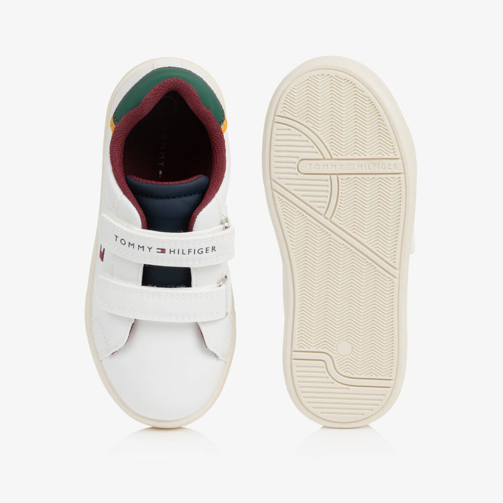 Tommy Hilfiger-White Velcro Trainers with Multicolour Trims | Childrensalon