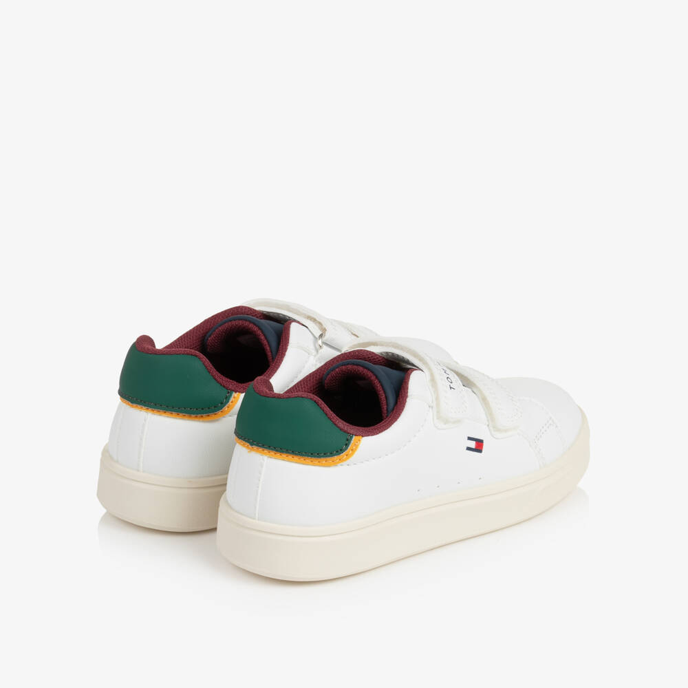 Tommy Hilfiger-White Velcro Trainers with Multicolour Trims | Childrensalon
