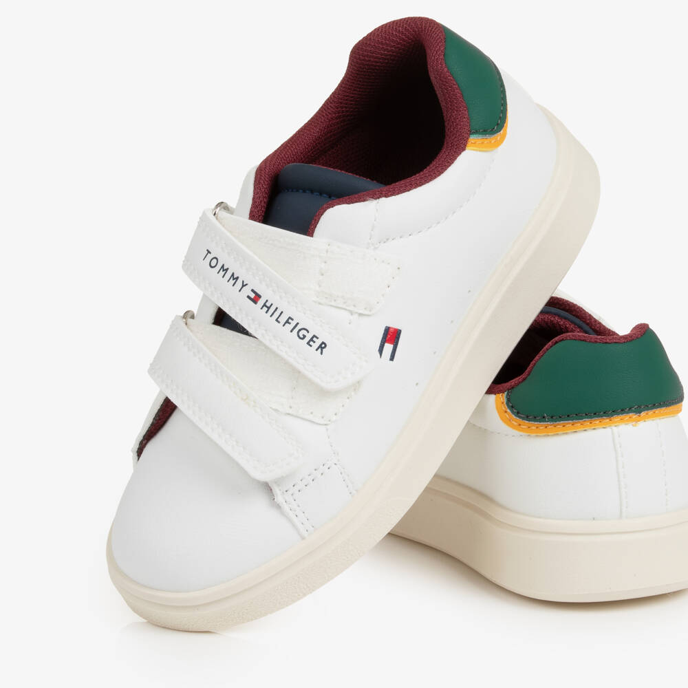 Tommy Hilfiger-White Velcro Trainers with Multicolour Trims | Childrensalon