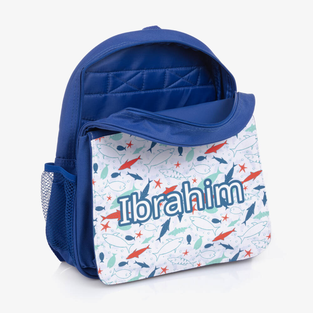 Treat Republic-Boys Blue Personalised Shark Backpack (30cm) | Childrensalon