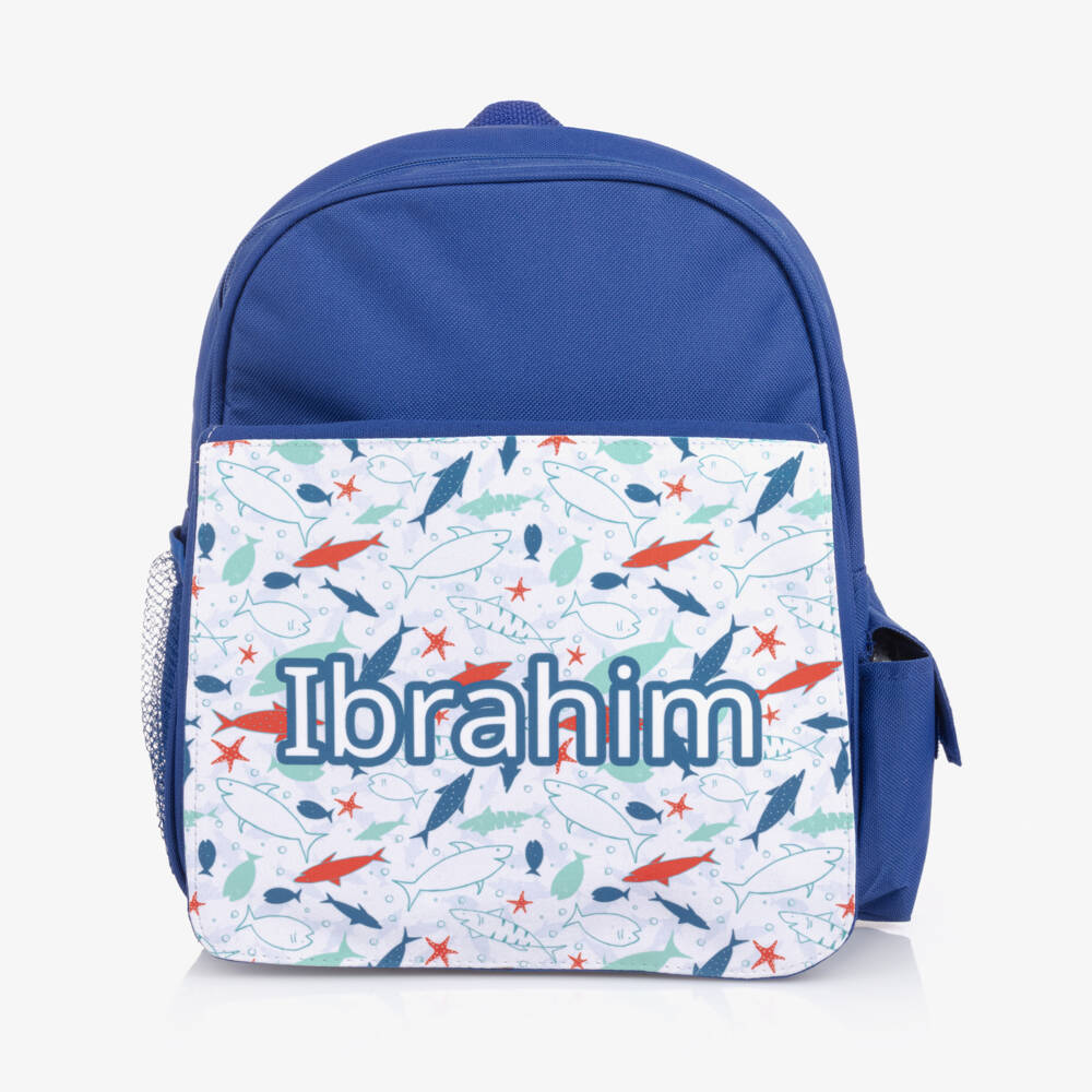 Treat Republic-Boys Blue Personalised Shark Backpack (30cm) | Childrensalon