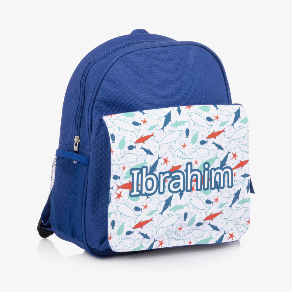 Treat Republic-Boys Blue Personalised Shark Backpack (30cm) | Childrensalon