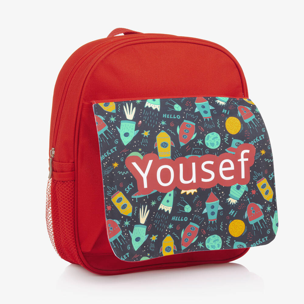 Treat Republic-Boys Red Personalised Rocket Backpack (30cm) | Childrensalon
