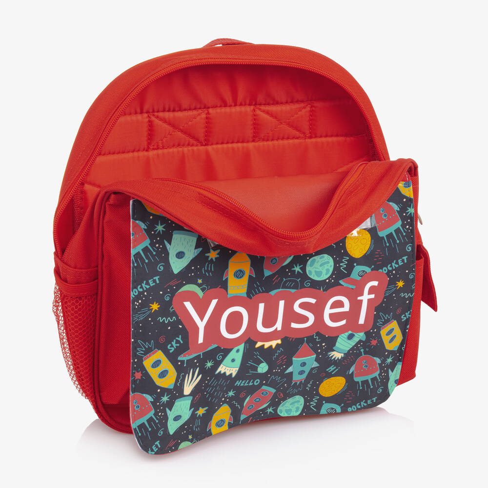 Treat Republic-Boys Red Personalised Rocket Backpack (30cm) | Childrensalon