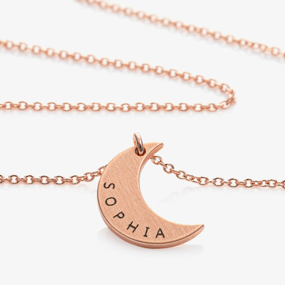 Treat Republic-Personalised Rose Gold Plated Moon Necklace (46cm) | Childrensalon