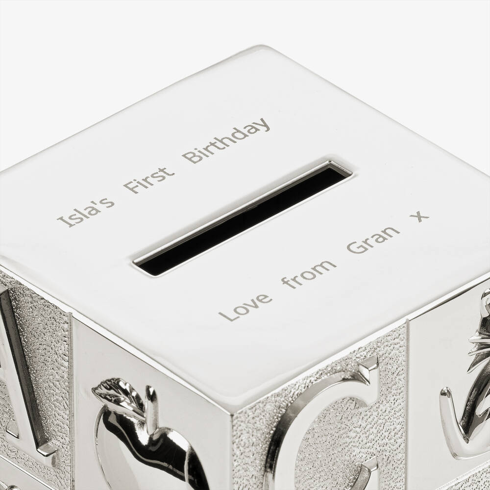 Treat Republic-Personalised Silver Alphabet Money Box (10cm) | Childrensalon