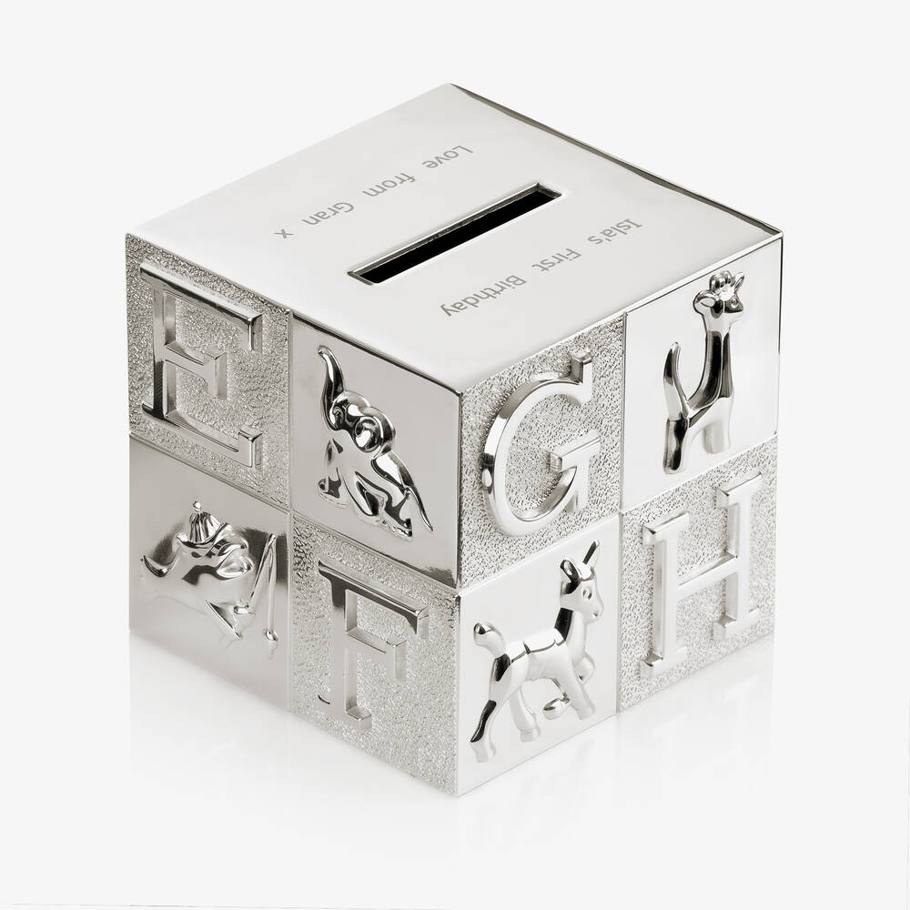 Treat Republic-Personalised Silver Alphabet Money Box (10cm) | Childrensalon
