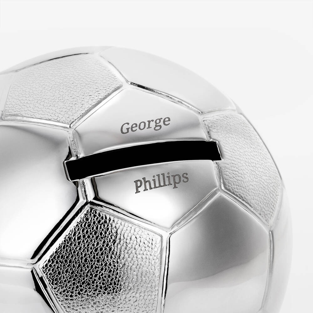 Treat Republic-Personalised Silver Football Money Box (10cm) | Childrensalon