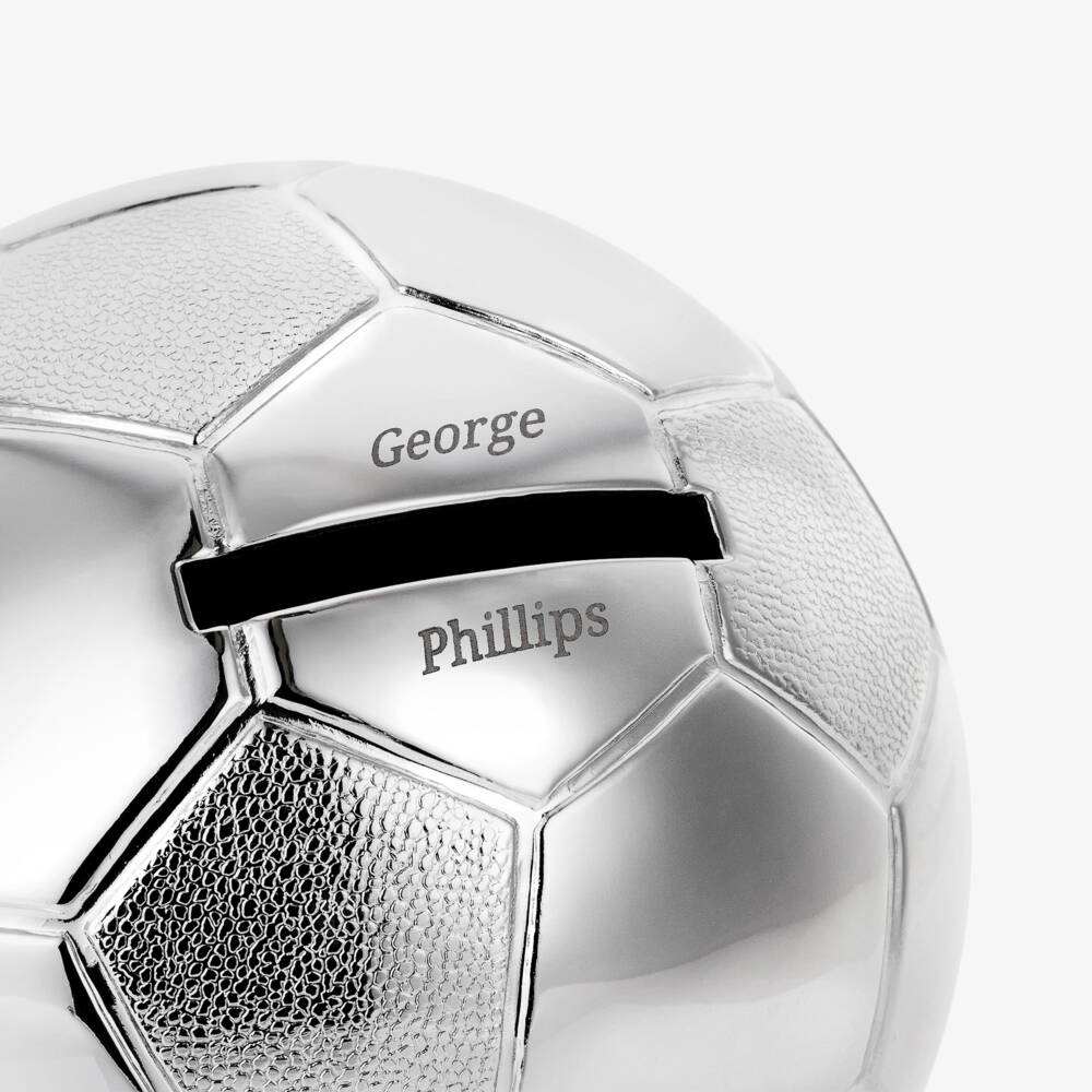 Treat Republic-Personalised Silver Football Money Box (10cm) | Childrensalon