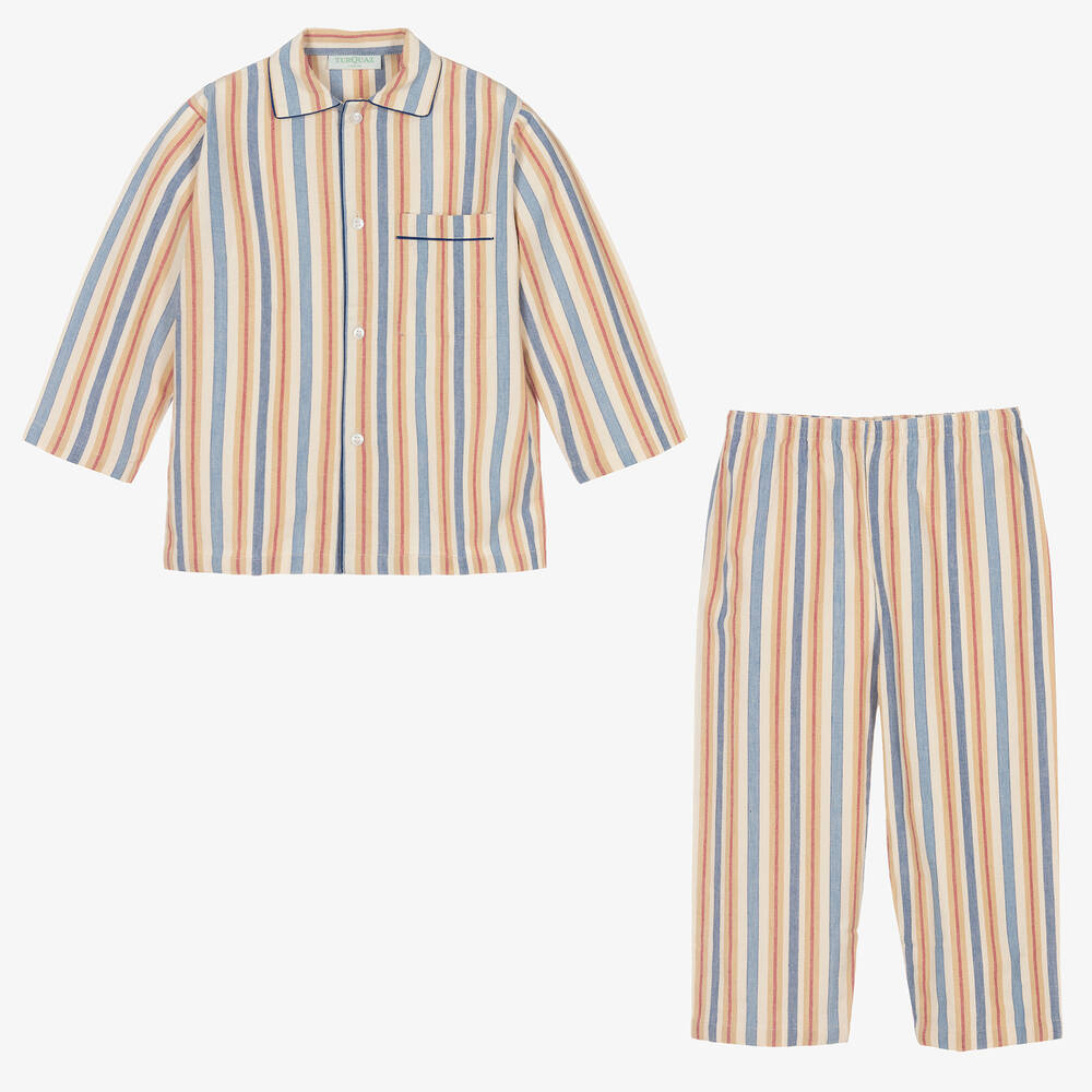 Turquaz-Бежевая хлопковая пижама в полоску для мальчиков | Childrensalon