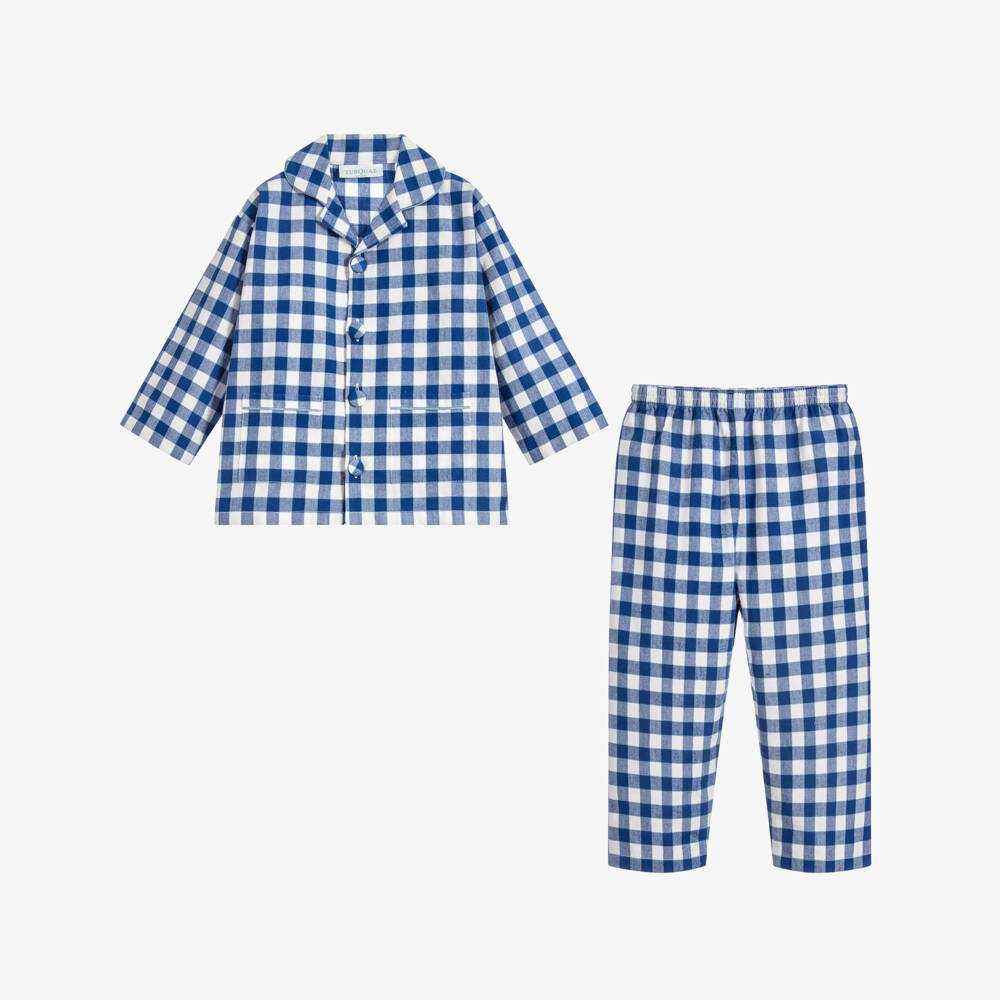 Turquaz-Boys Blue Cotton Gingham Pyjamas | Childrensalon