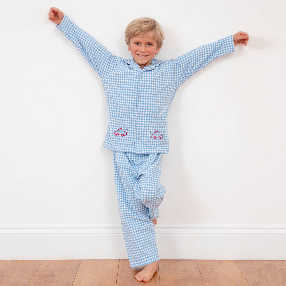 Turquaz-Boys Blue Gingham Cotton Pyjamas | Childrensalon