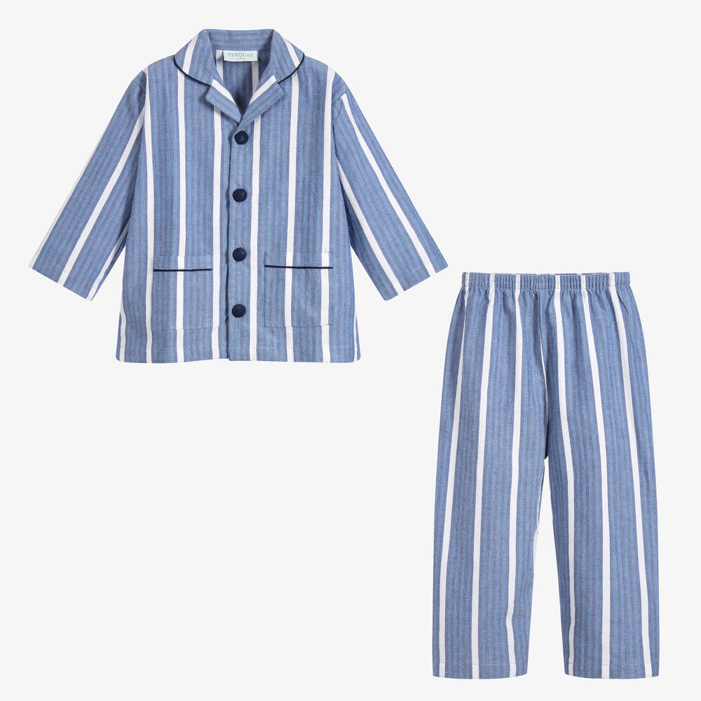 Turquaz-Boys Blue Stripe Cotton Pyjamas | Childrensalon