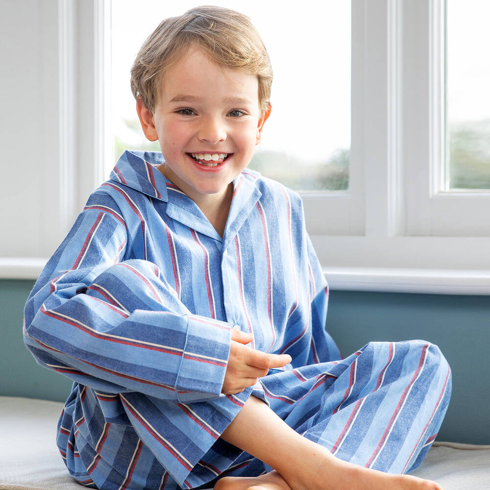 Turquaz-Boys Blue Striped Cotton Pyjamas | Childrensalon