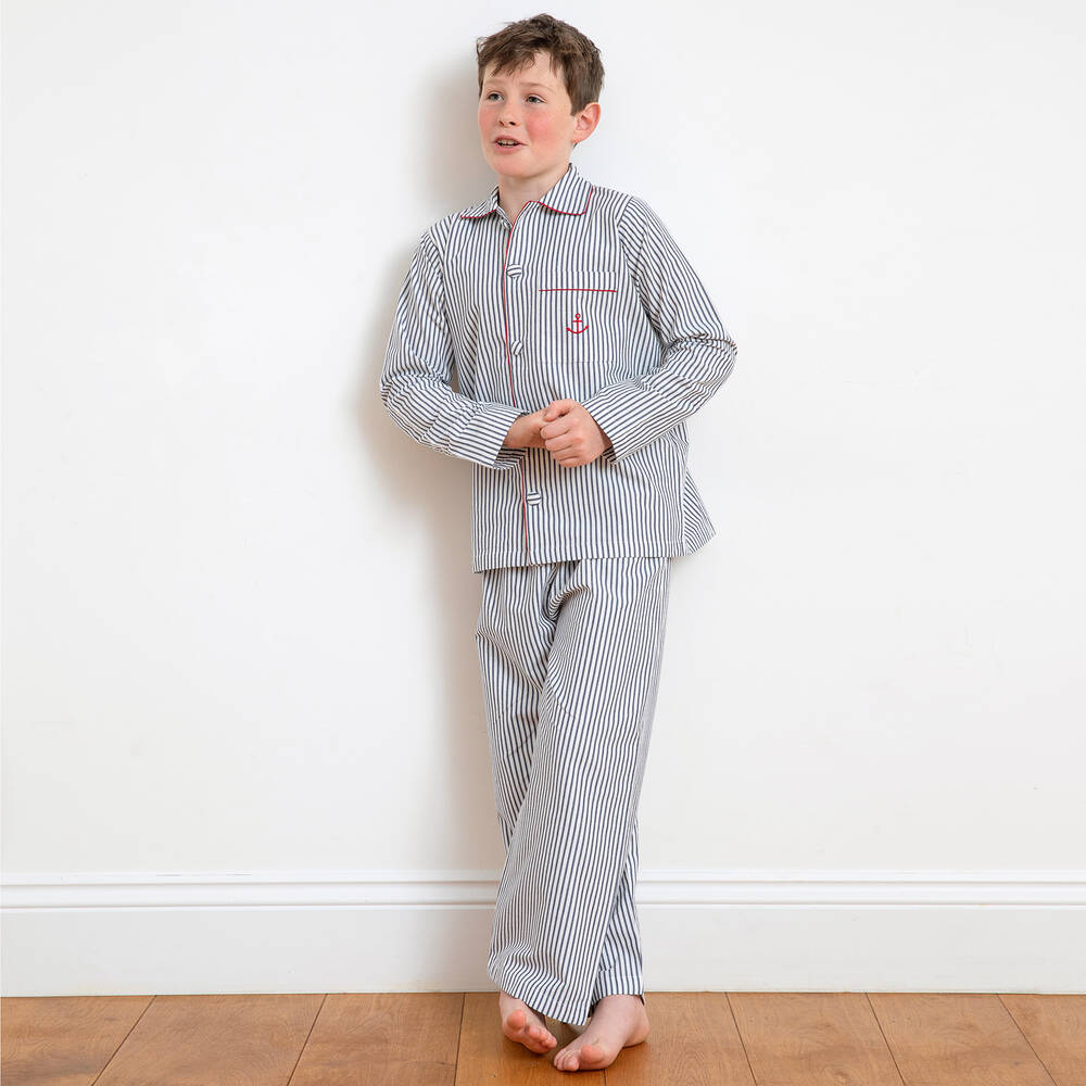 Turquaz-Boys Navy Blue Striped Cotton Pyjamas  | Childrensalon