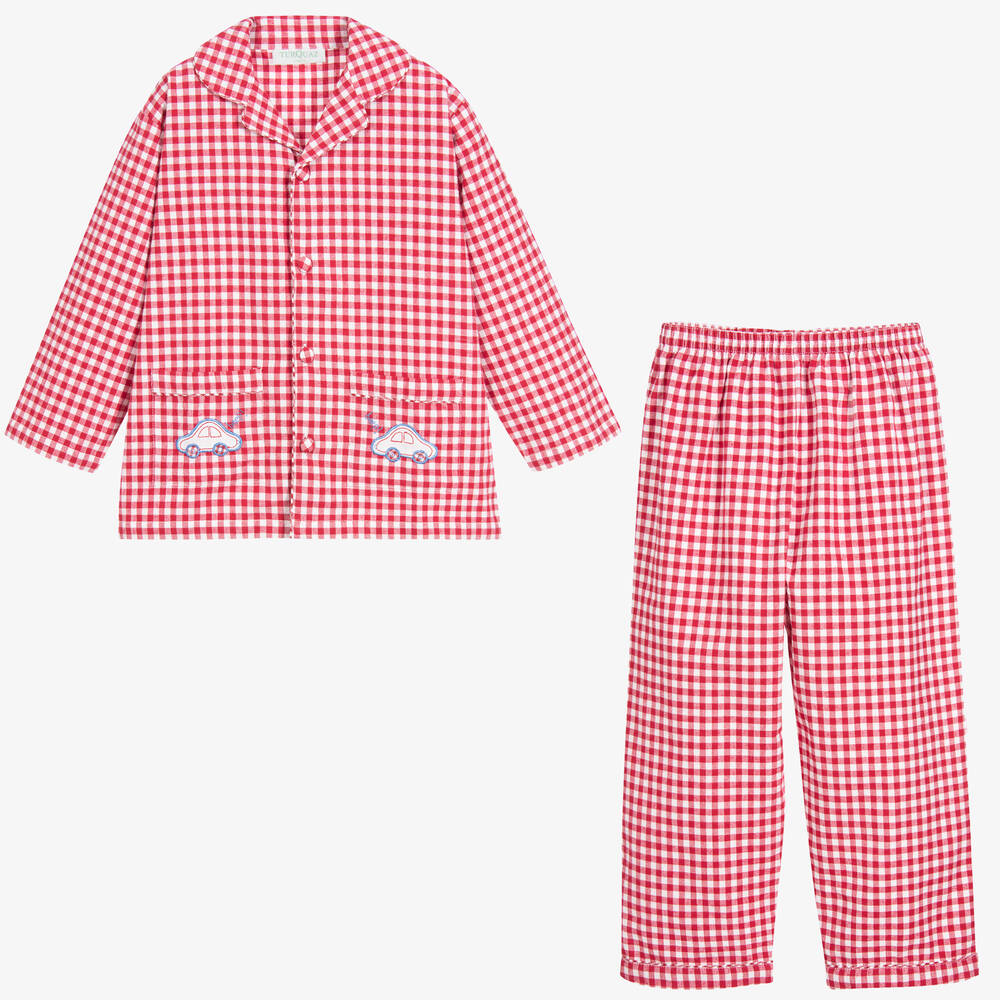 Turquaz-Boys Red Gingham Cotton Pyjamas  | Childrensalon