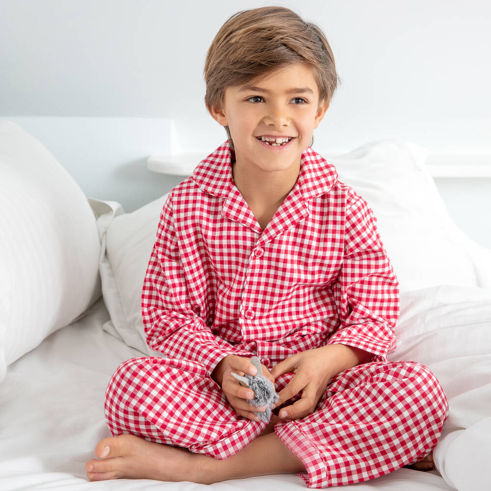 Turquaz-Boys Red Gingham Cotton Pyjamas  | Childrensalon