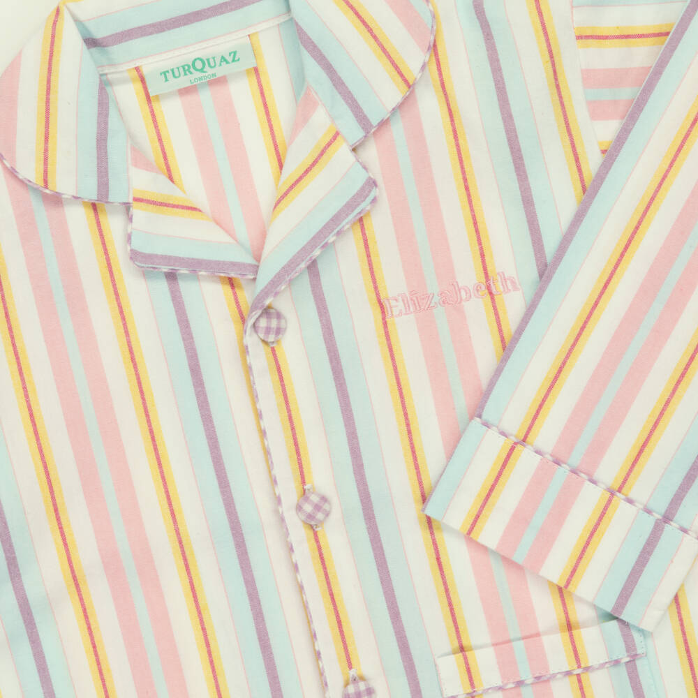 Turquaz-Girls Personalised Pink Striped Cotton Pyjamas | Childrensalon