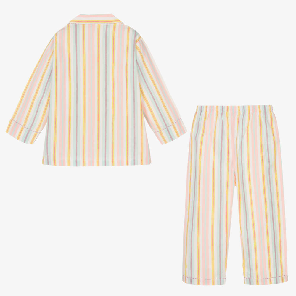 Turquaz-Girls Personalised Pink Striped Cotton Pyjamas | Childrensalon