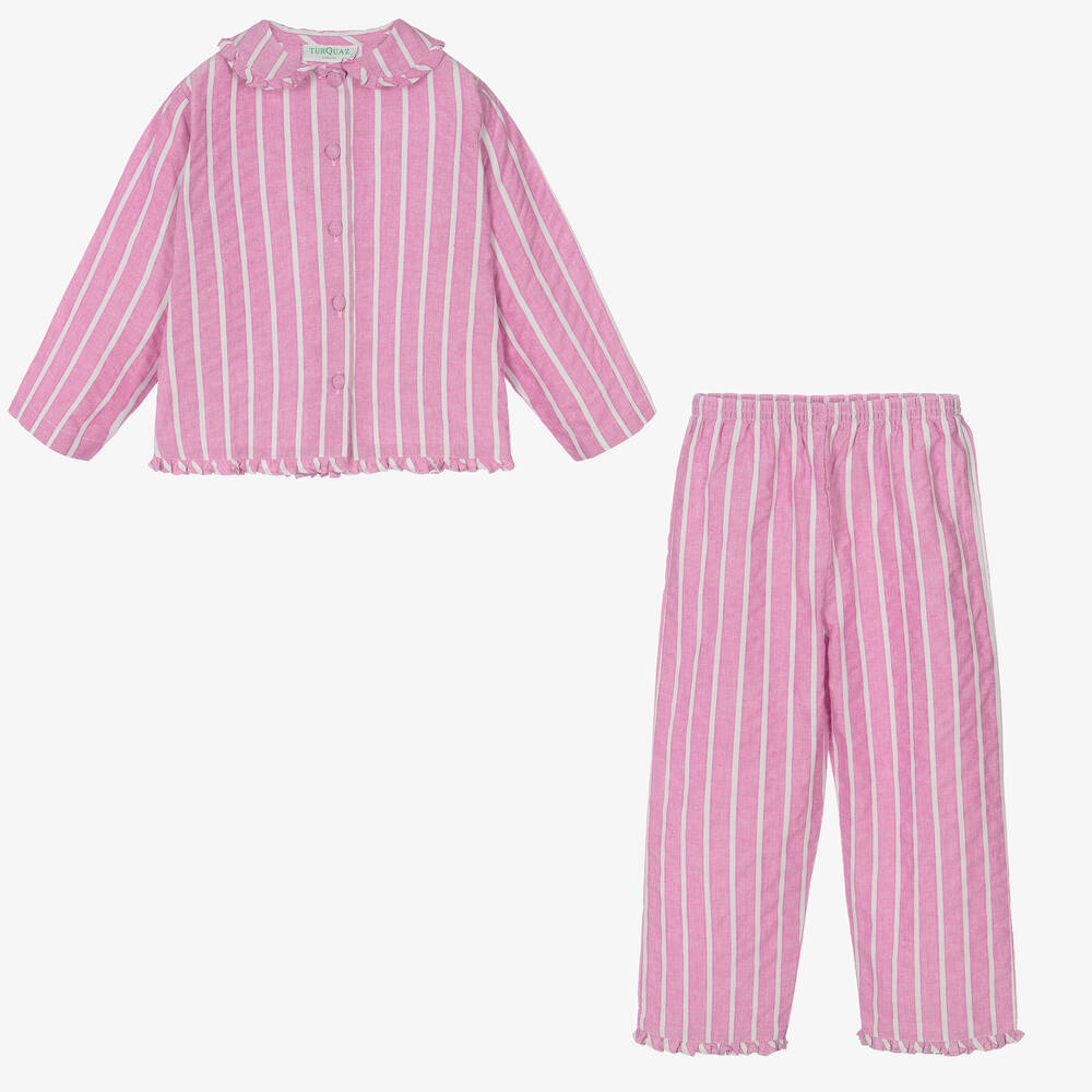 Turquaz-Girls Pink Striped Cotton Pyjamas | Childrensalon