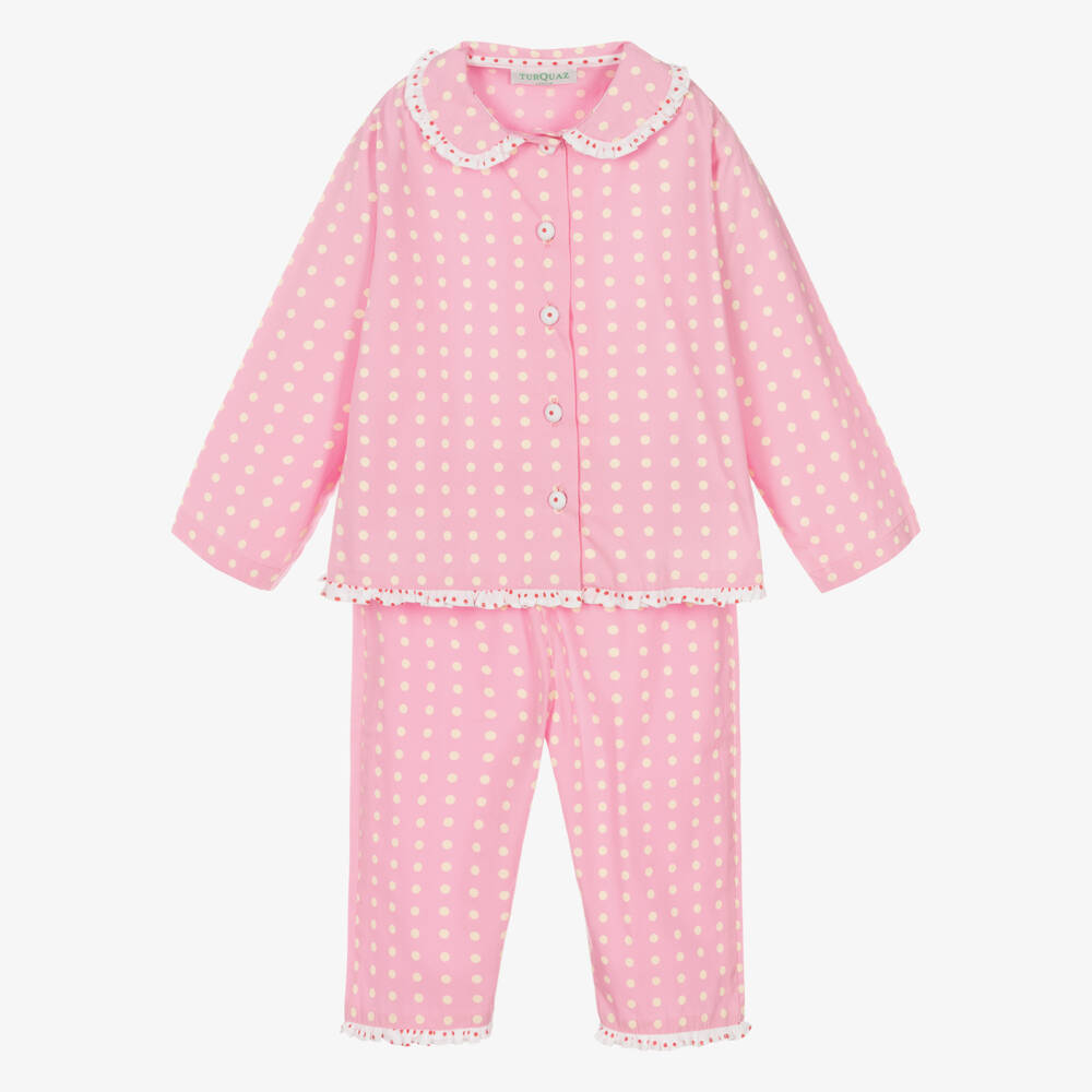 Turquaz-Girls Pink & Yellow Polka Dot Cotton Pyjamas | Childrensalon