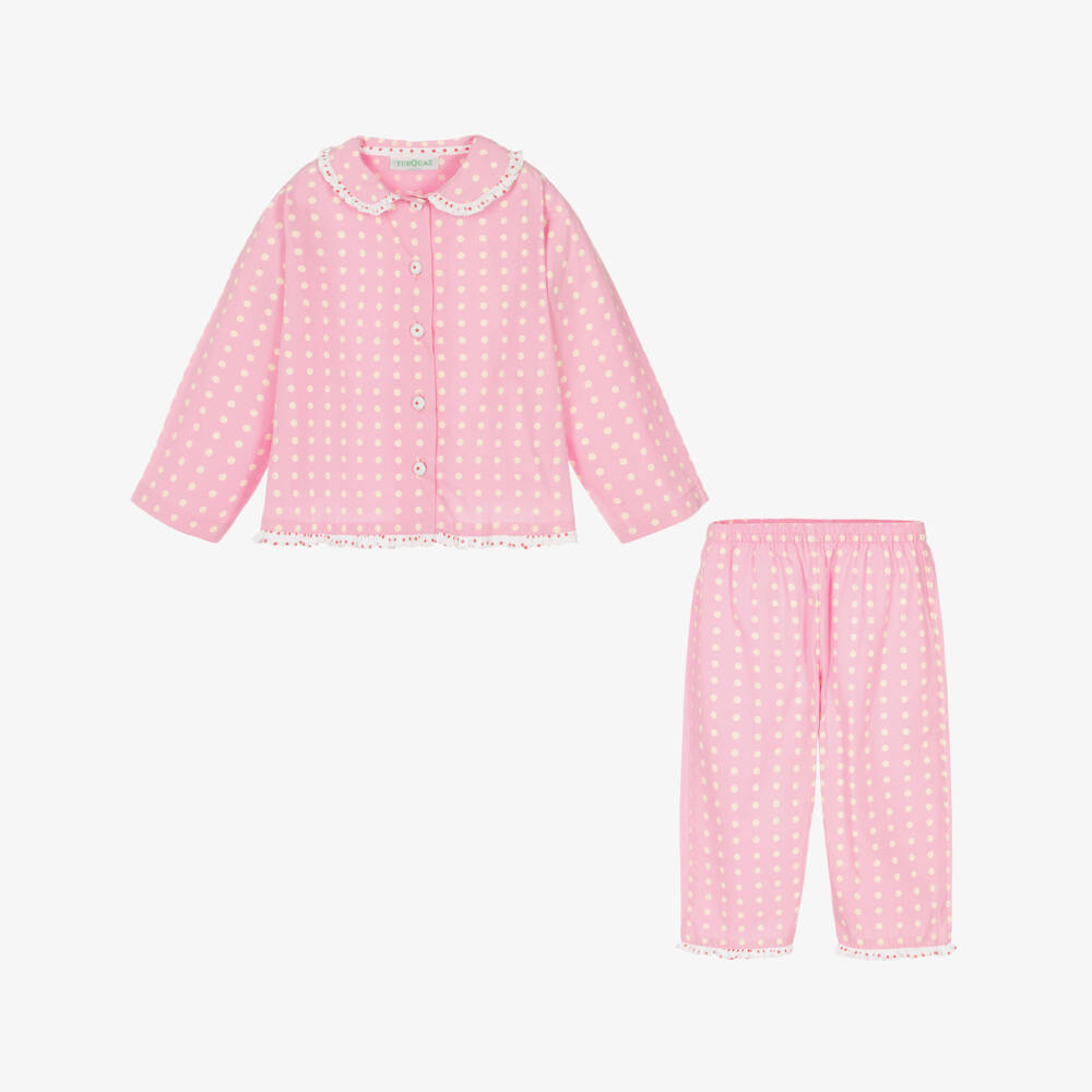 Turquaz-Girls Pink & Yellow Polka Dot Cotton Pyjamas | Childrensalon