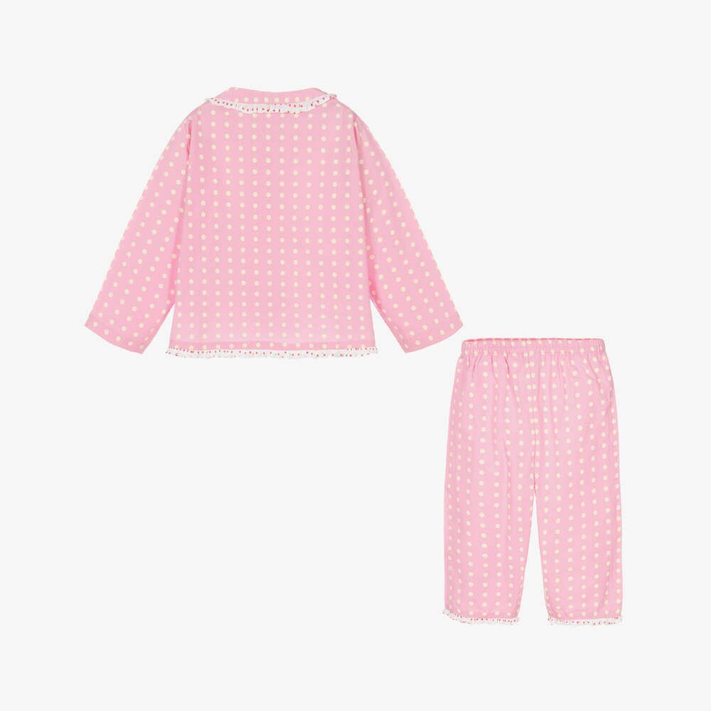 Turquaz-Girls Pink & Yellow Polka Dot Cotton Pyjamas | Childrensalon
