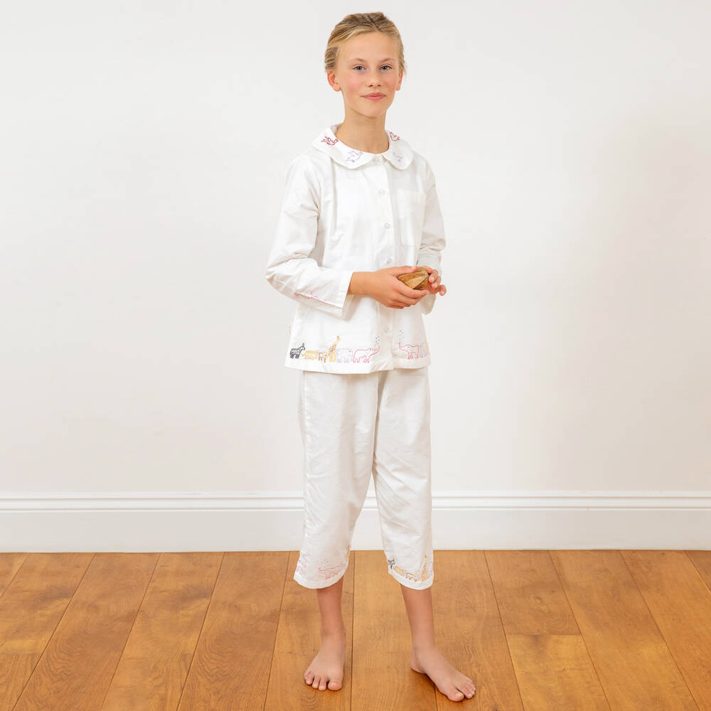 Turquaz-Белая хлопковая пижама с животными для девочек | Childrensalon
