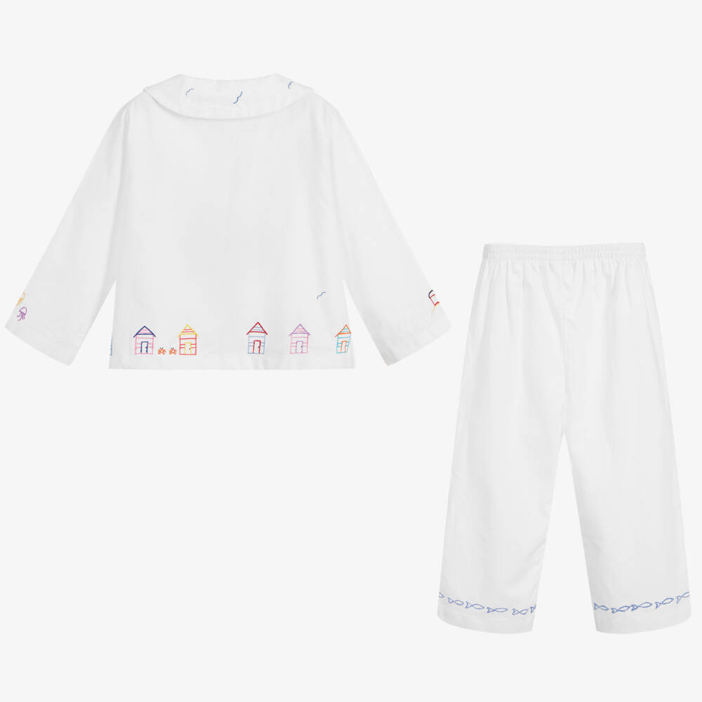 Turquaz-Girls White Cotton Seaside Embroidery Pyjamas | Childrensalon
