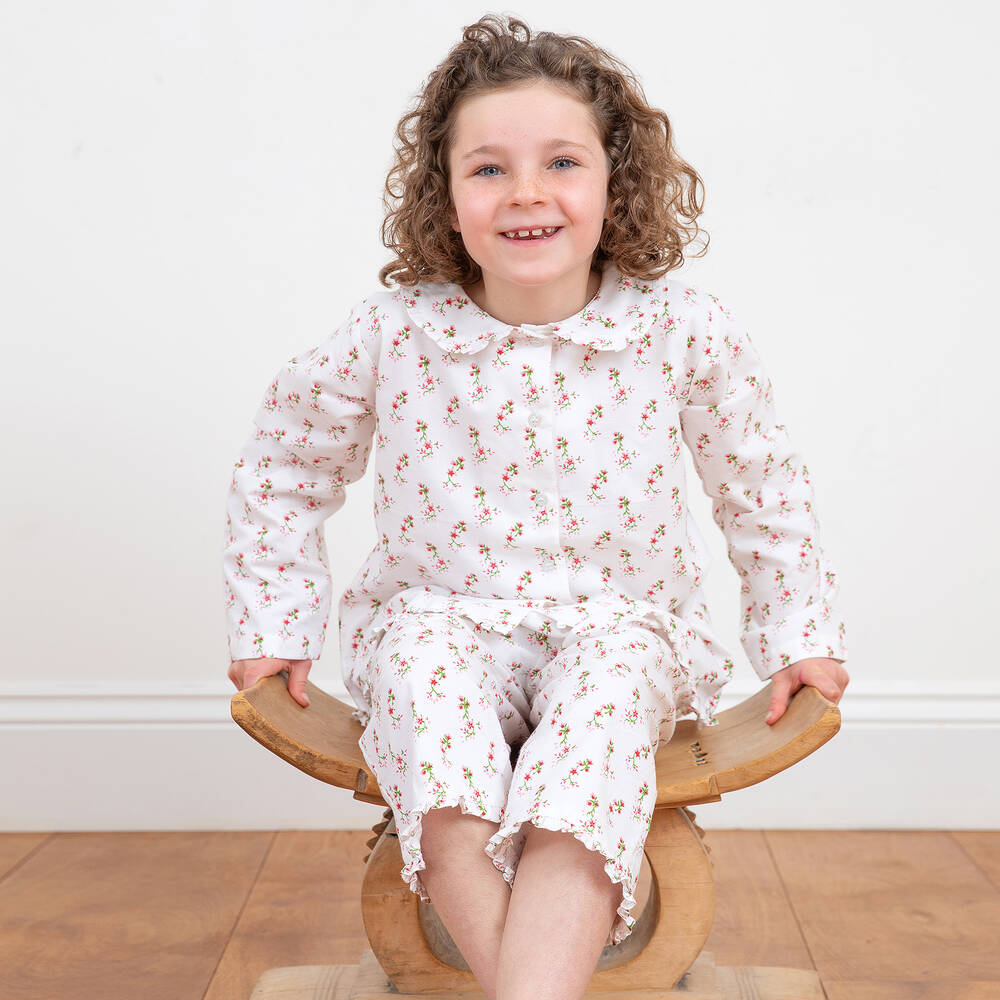 Turquaz-بيجاما قطن لون زهري بطبعة ورود للبنات | Childrensalon