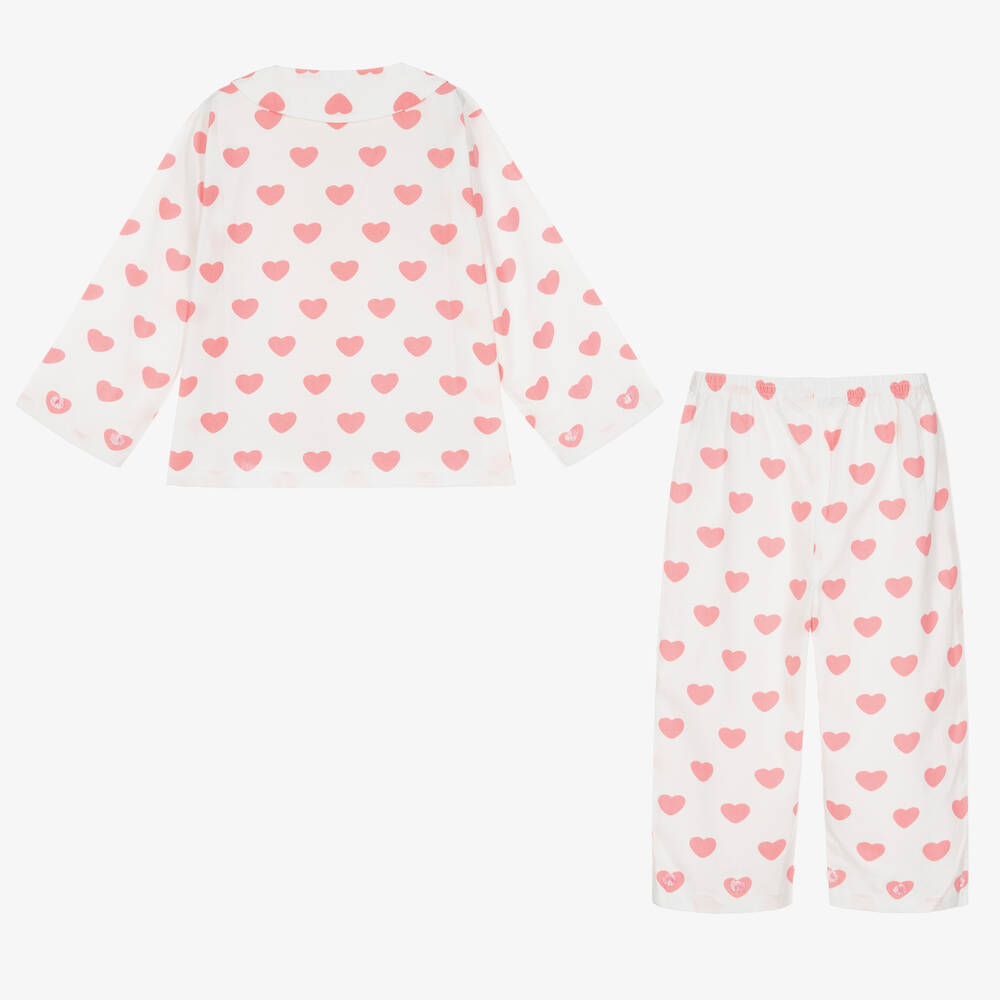 Turquaz-Girls White & Pink Cotton Heart Pyjamas | Childrensalon