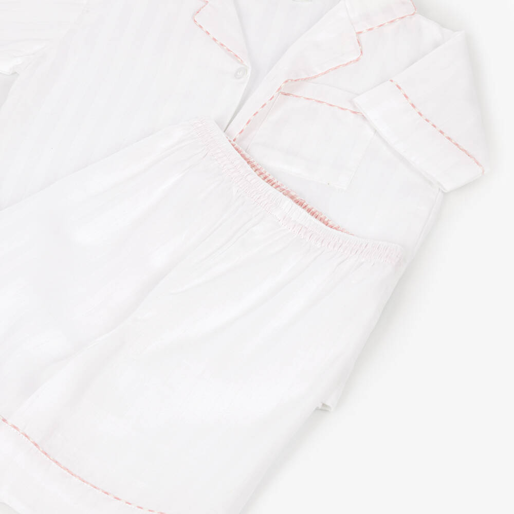 Turquaz-Girls White & Pink Cotton Short Pyjamas | Childrensalon