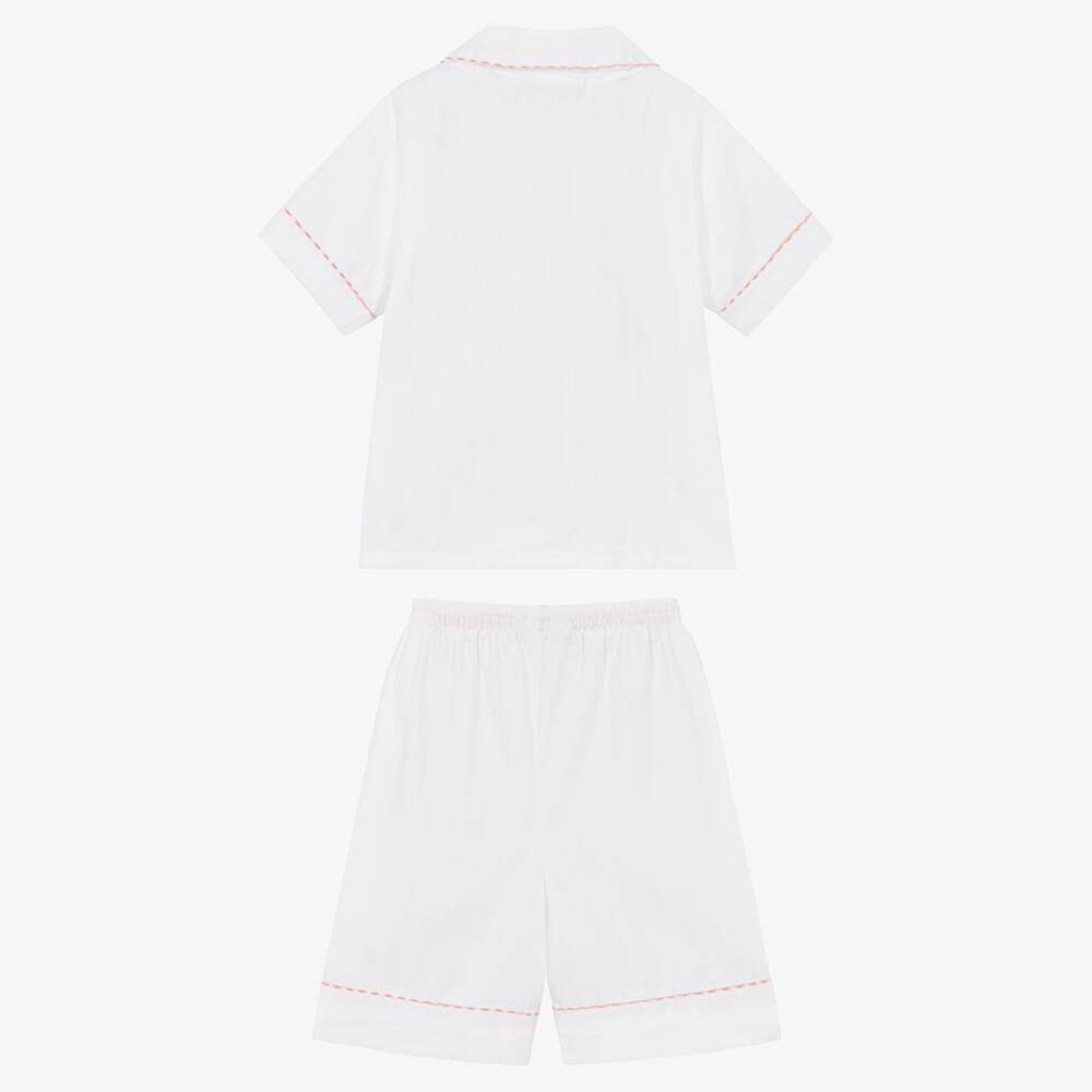 Turquaz-Girls White & Pink Cotton Short Pyjamas | Childrensalon