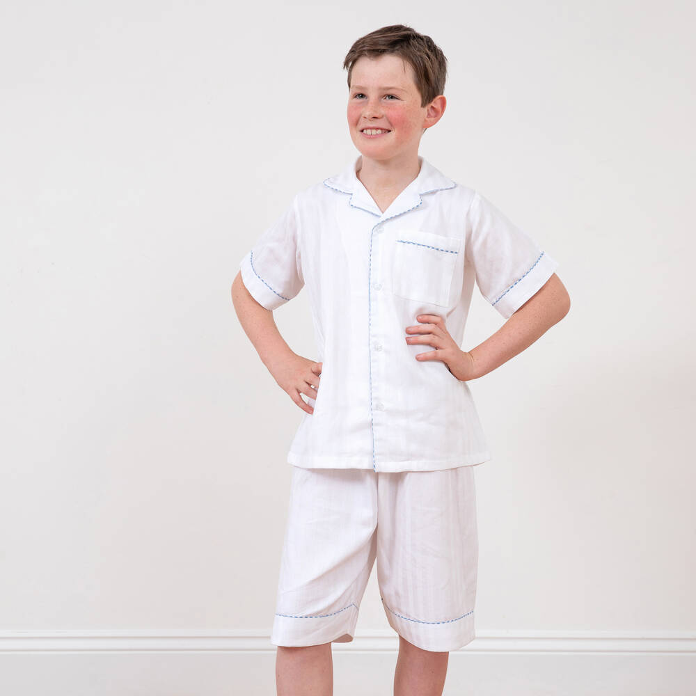 Turquaz-White & Blue Cotton Short Pyjamas | Childrensalon