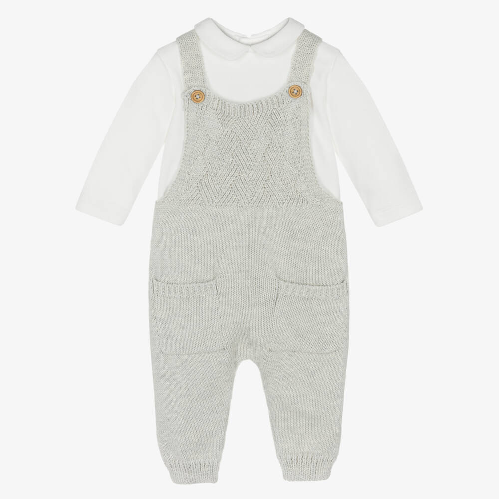 Tutto Piccolo-Baby Boys Beige Knitted Dungaree Set | Childrensalon
