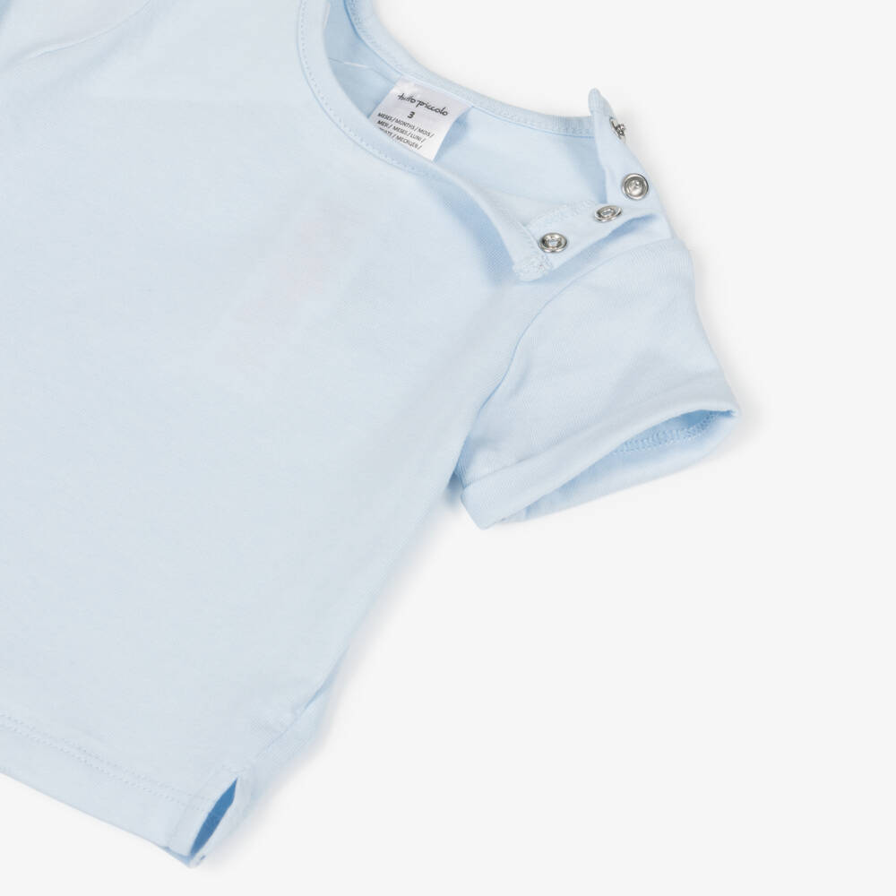 Tutto Piccolo-Baby Boys Blue Striped Cotton Dungaree Shorts Set | Childrensalon