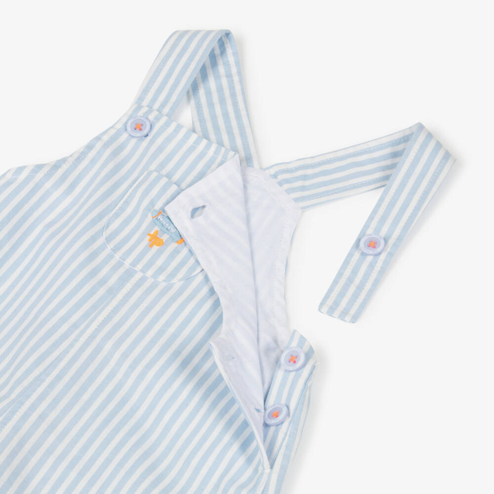 Tutto Piccolo-Baby Boys Blue Striped Cotton Dungaree Shorts Set | Childrensalon