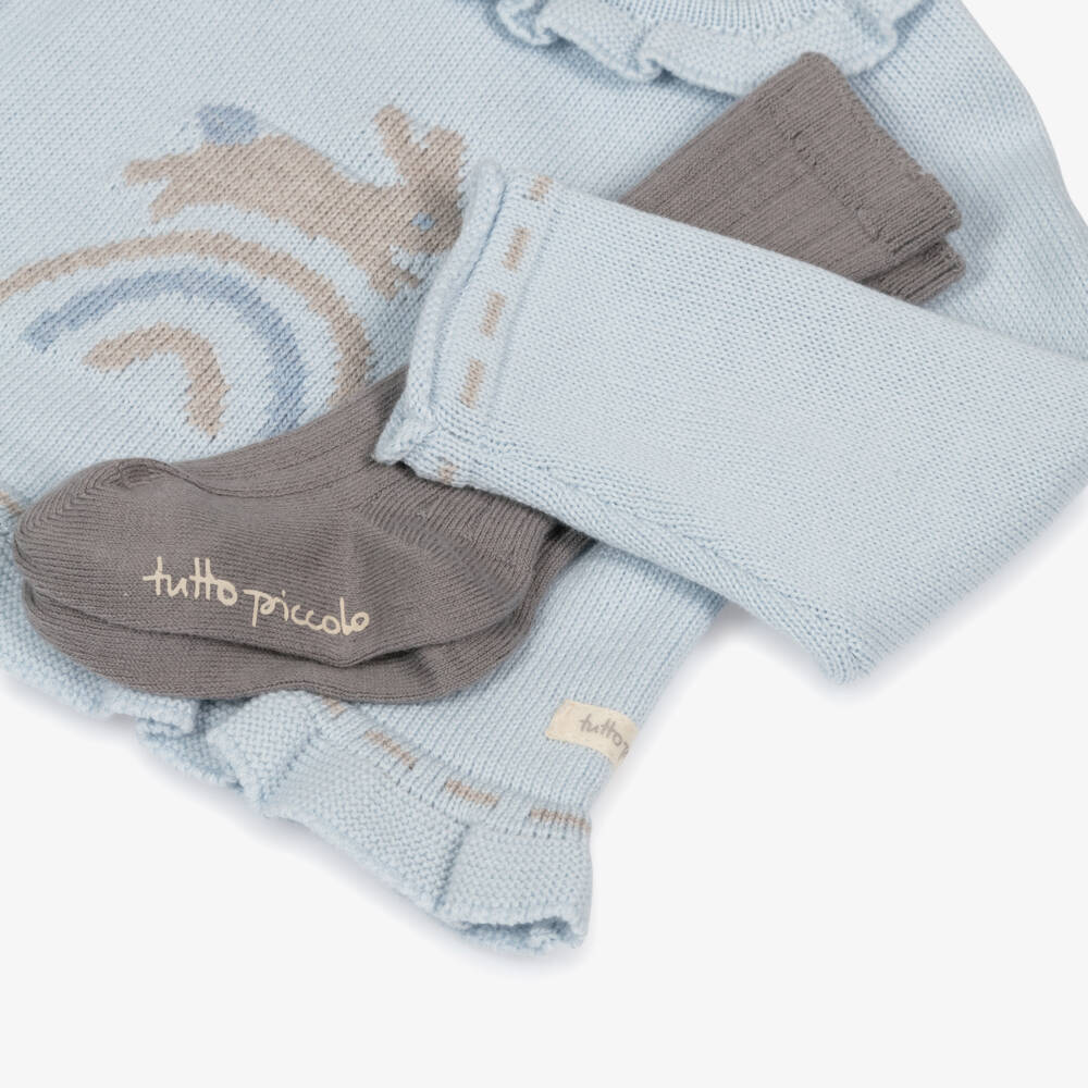 Tutto Piccolo-Baby Girls Blue Rabbit Jumper, Shorts & Socks Set | Childrensalon