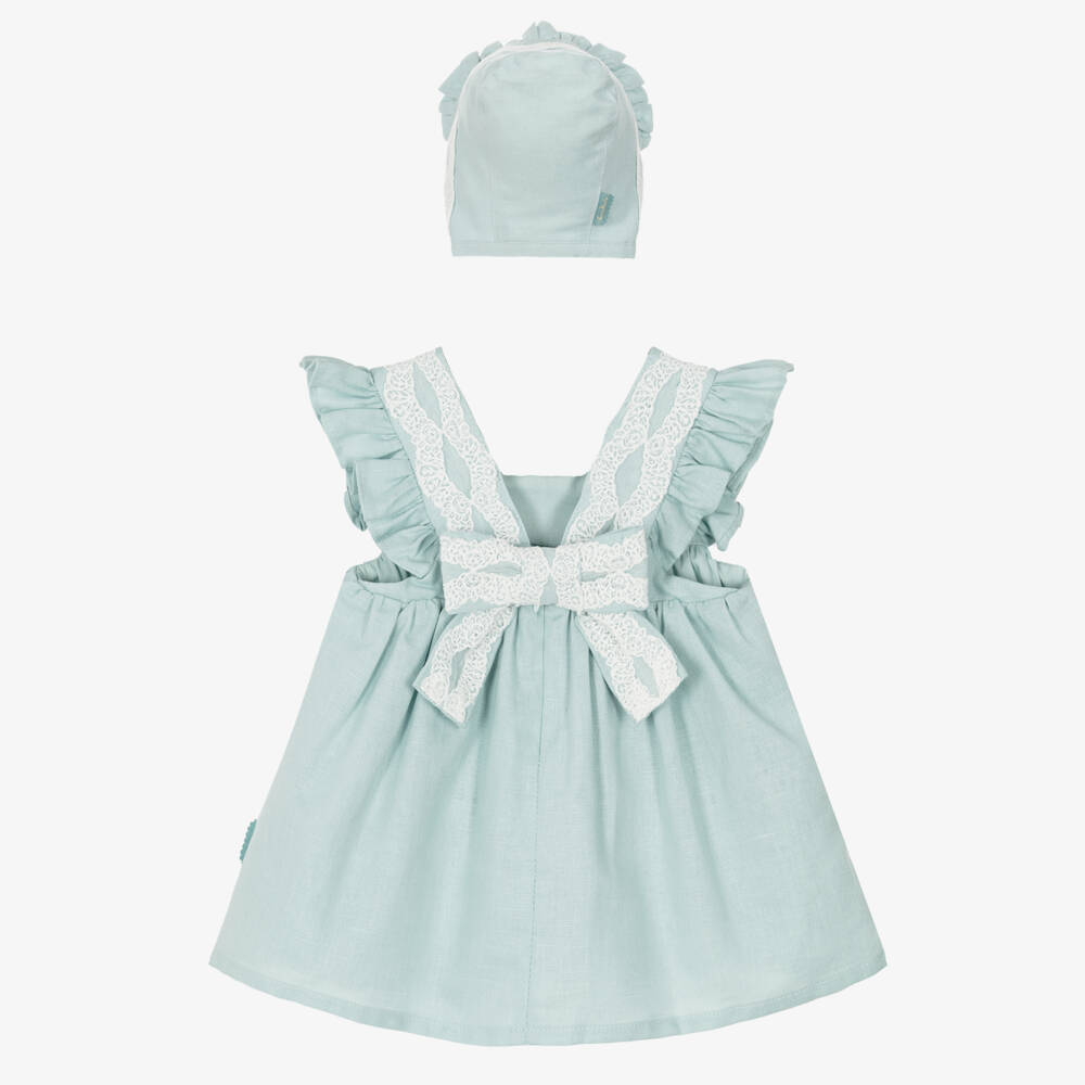 Tutto Piccolo-Baby Girls Green Linen & Cotton Dress Set | Childrensalon