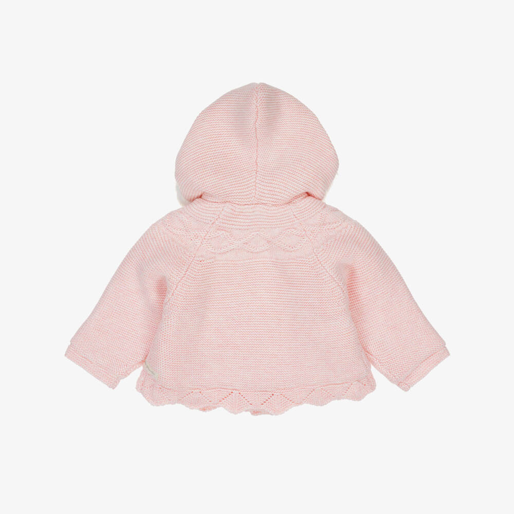 Tutto Piccolo-Baby Girls Pale Pink Knitted Pram Coat with Faux Fur Lining | Childrensalon