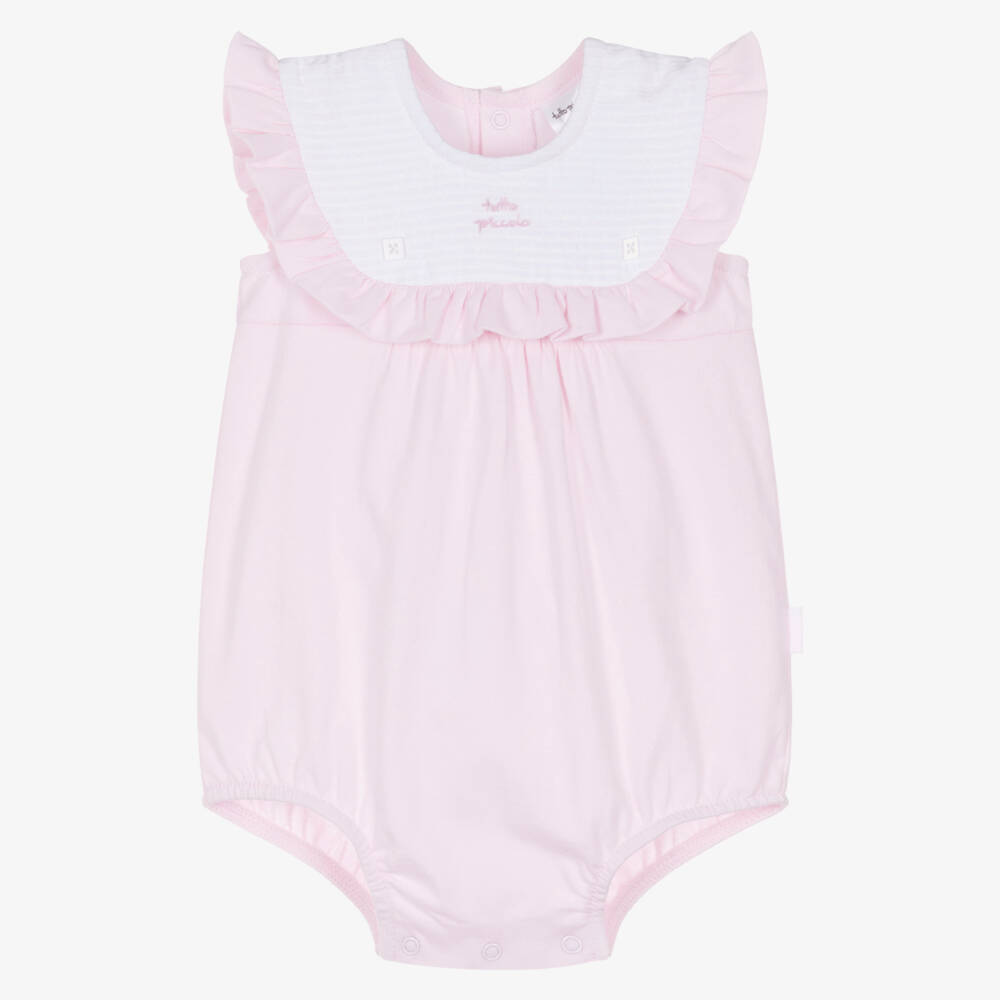 Tutto Piccolo-Baby Girls Pink Cotton Jersey Ruffle Shortie | Childrensalon