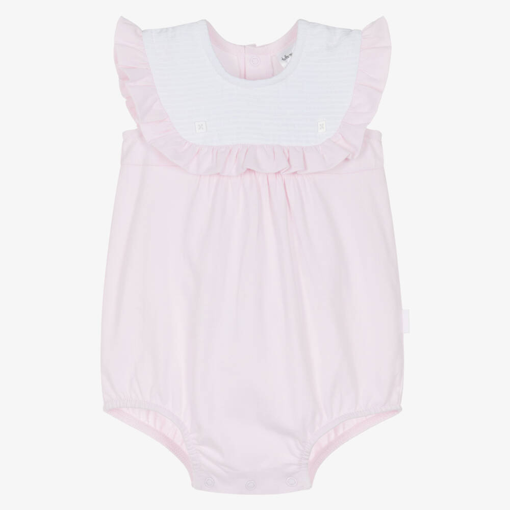 Tutto Piccolo-Baby Girls Pink Cotton Jersey Ruffle Shortie | Childrensalon