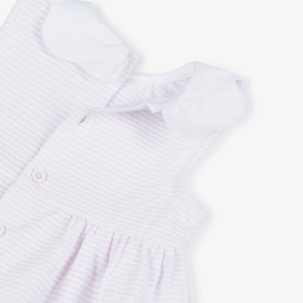 Tutto Piccolo-Baby Girls Pink & White Stripe Dress with Scalloped Collar | Childrensalon